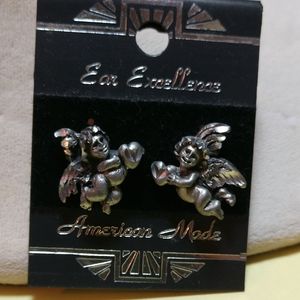 🆕Angel Post Stud Earrings Pewter 1/2" Made in USA